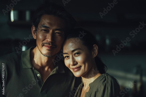 Close-up Portrait of Mature Asian Couple Smiling