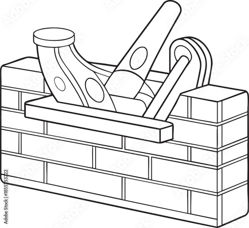 Fireplace and hearth tools line art vector illustration symbolizing home heating and maintenance concept