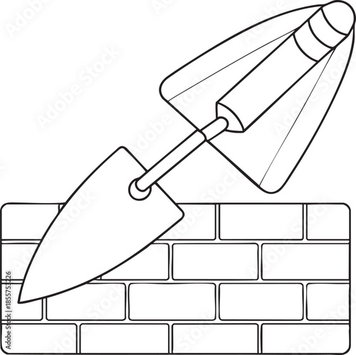 Simple masonry trowel line art laying bricks on wall representing construction and home building concept