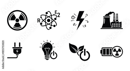 Illustrations of various energy sources and renewable power generation methods