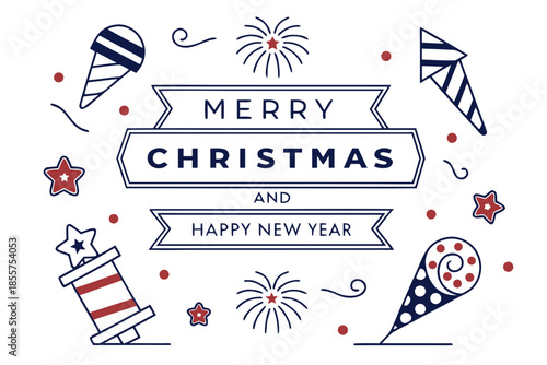 Merry Christmas and Happy New Year festive holiday greeting card