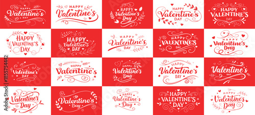 A vibrant valentine s day vector greeting card template featuring hearts typography and lines on transparent background.