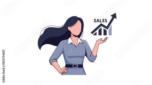 Businesswoman Holding Up Sales Growth Chart Illustration
