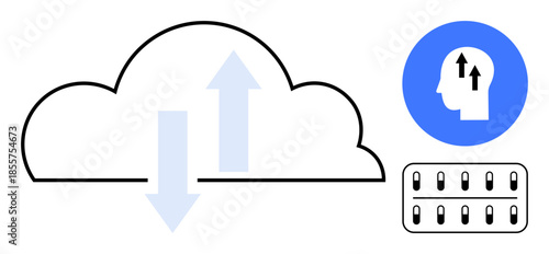 Cloud computing concept. Cloud computing with data storage technology and artificial intelligence integration. Cloud computing illustration for IT infrastructure, innovation, and digital