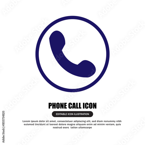 Vector illustration of a modern telephone handset icon within a blue circular frame, representing communication, contact, and support services for web and mobile interfaces