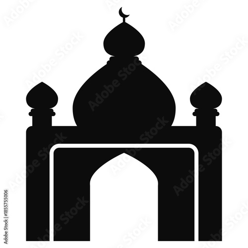 Ramadan Mosque Silhouette Icon on Black Background