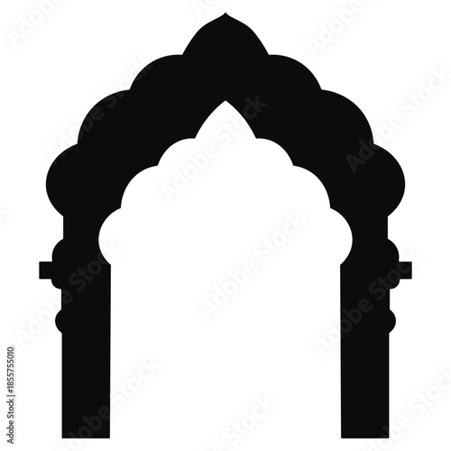 Ramadan Mosque Silhouette Icon on Black Background