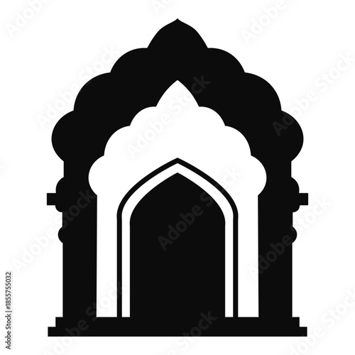 Ramadan Mosque Silhouette Icon on Black Background