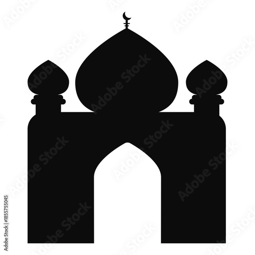 Ramadan Mosque Silhouette Icon on Black Background