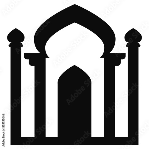Ramadan Mosque Silhouette Icon on Black Background