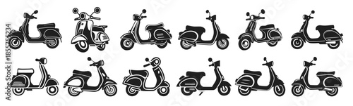 scooter silhouette icons set logo black motorcycle vehicle 