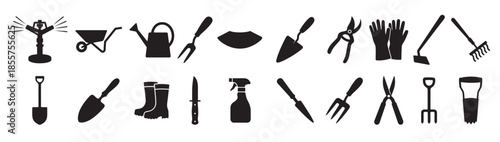 set of garden tool equipment silhouette design clip art