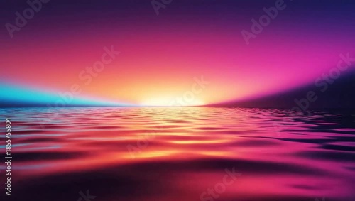 Vibrant Neon Sunset Over Reflective Water Surface.