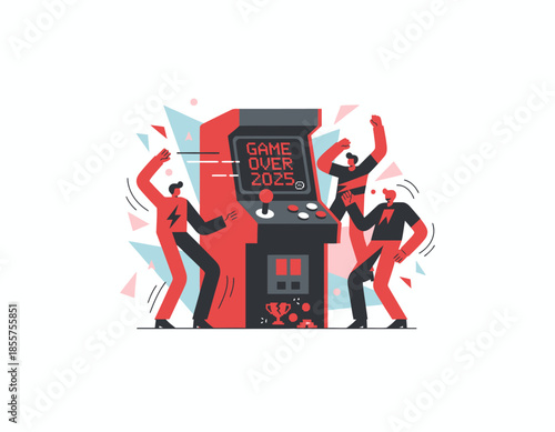 Cartoon vector illustration of a businessman silhouette holding a gun and a money suitcase in a black city city