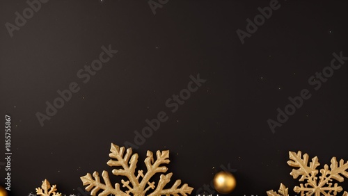 Black Holiday Background with Gold Snowflakes