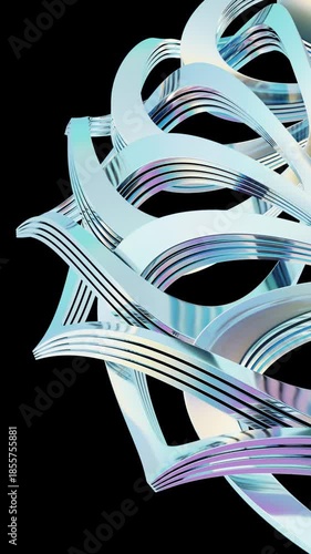 Dynamic abstract metallic shapes with reflective surfaces against a black background 3D Reflection Modern. Concept featuring abstract, metallic, shapes, 3d, reflection.