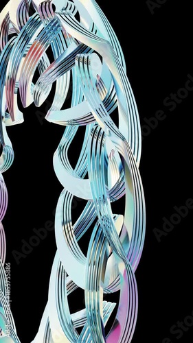 A mesmerizing display of colorful twisted shapes against a black backdrop Abstract 3D Design Digital Art. Concept featuring abstract, colorful, twisted shapes, 3d design, digital art.