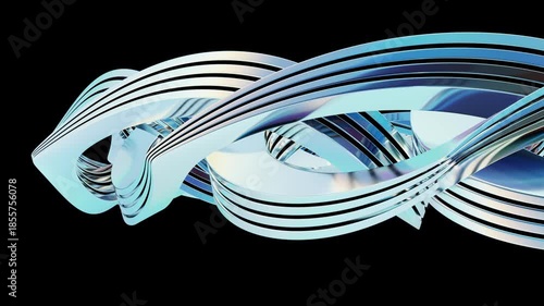 Dynamic abstract lines flowing in blue and silver tones against a black background 3D Curves Shiny. Concept featuring abstract, flowing lines, blue, silver, dynamic.