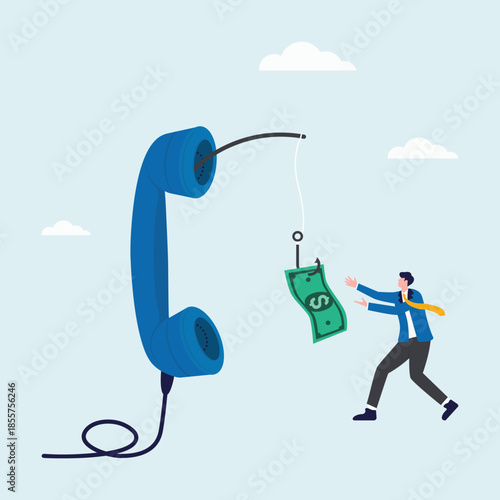 Illustration of business fraud, scam and phising via telephone