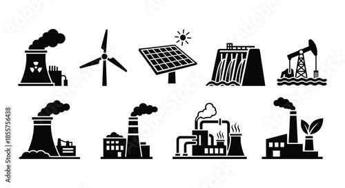 Diverse energy sources illustrated wind solar nuclear and fossil fuel infrastructure
