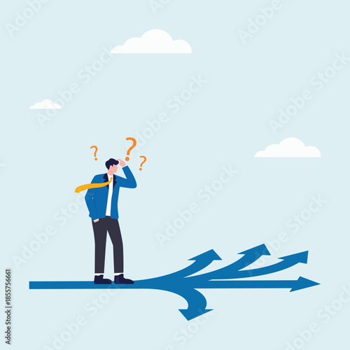 Businessman decision making to choose which direction illustration