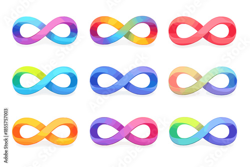 Nine Infinity Symbols in Gradient Colors with Glow