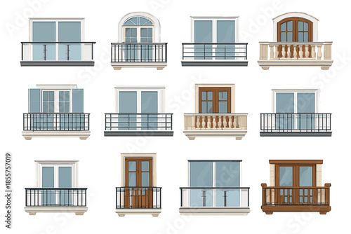 Collection of European-style balconies with windows