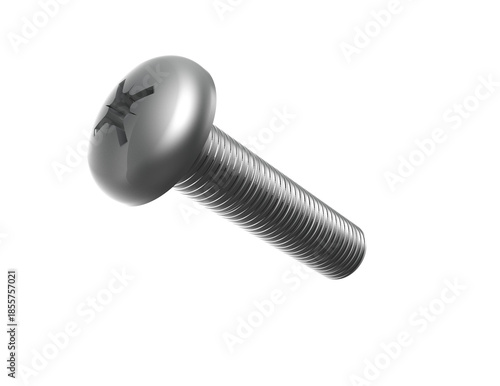 Photography Detailed close-up: Industrial stainless steel Phillips pan head machine screw (fully threaded)