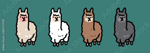 Cute Colorful Alpaca Cartoon Illustration Set
