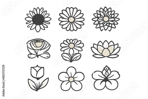 Nine flower icons in a grid