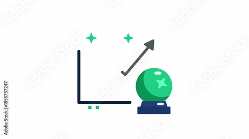 Arrow pointing up with a green crystal ball, ideal for financial growth predictions and future success concepts in graphic design projects.