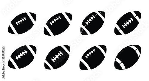 Collection of black and white american football icons in various orientations
