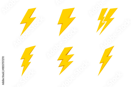 Six yellow lightning bolt icons with a glowing effect on a gray background