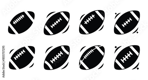 Collection of black and white american football icons in various orientations
