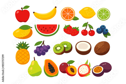 Collection of colorful cartoon fruits on a gradient background