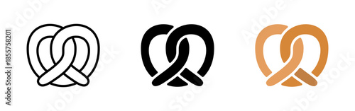 Bretzel icons. Colorful pretzel line icon set. Black and brown bagel collection. Bread sign, symbol. Bakery concept. Vector illustration. Flat design. Editable stroke.