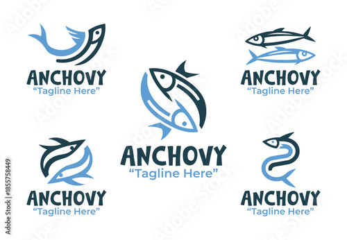 5 Anchovy Logo Set Modern Minimalist Marine Design Collection