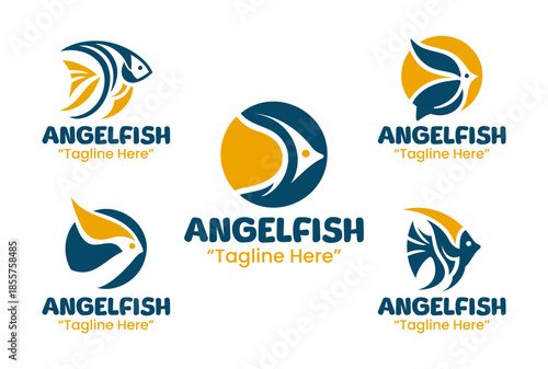 5 Angelfish Logo Set Modern Minimalist Marine Design Collection