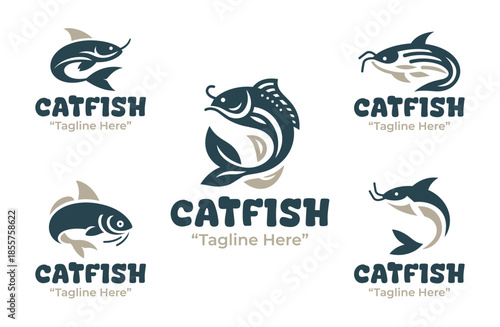 5 Catfish Logo Set Modern Minimalist Freshwater Design Collection