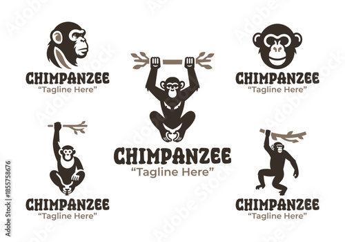 5 Chimpanzee Logo Set Modern Minimalist Wildlife Design Collection