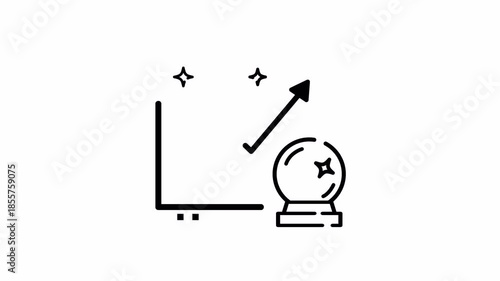 Whimsical illustration combining a growth chart with stars and a fortunetelling crystal ball, perfect for business or financial concepts.