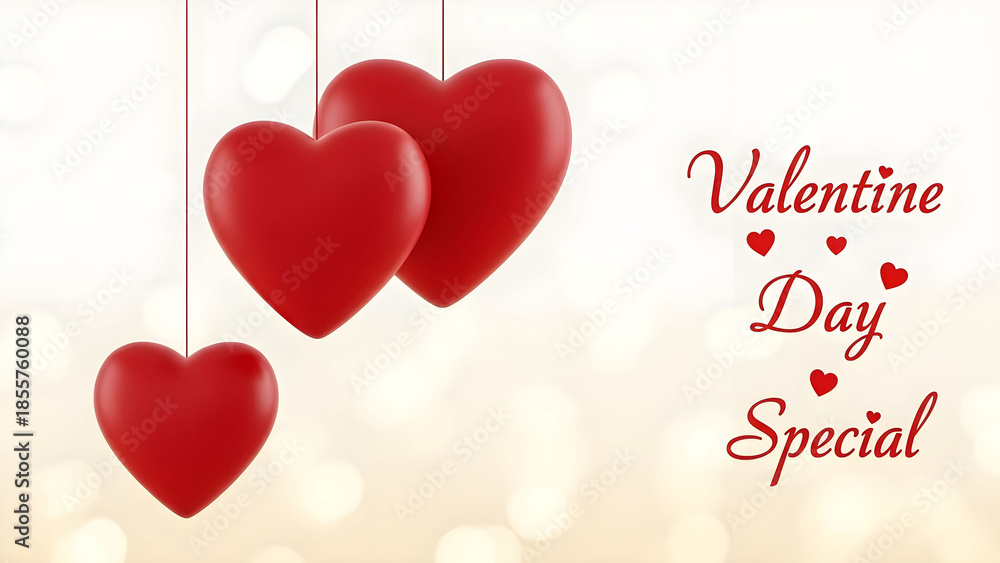 custom made wallpaper toronto digitalThree dimensional bright red hanging hearts adorn a soft glowing background celebrating a special valentine day announcement banner