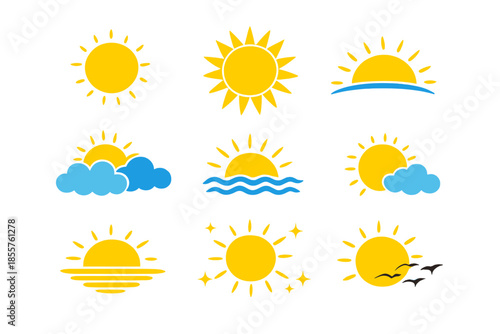 Nine sun icons on a glowing yellow and dark background