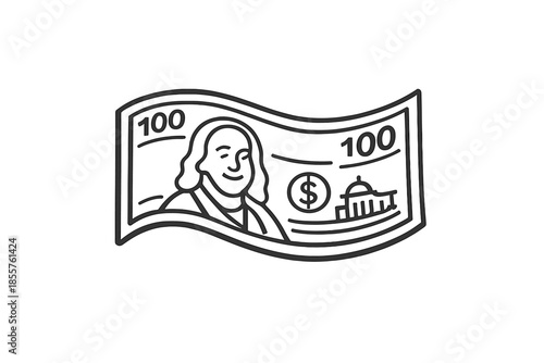 One Hundred Dollar Bill Line Art