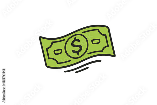 Green dollar bill with a dollar sign and shadow