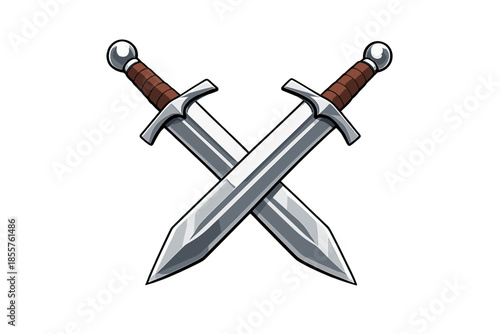 Two crossed swords on a grey background