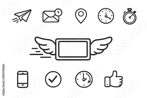 Collection of communication and time-related icons on a gradient background