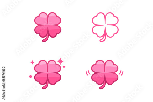 Four Pink Four-Leaf Clovers with Glowing Effects