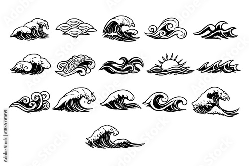 Collection of stylized wave illustrations