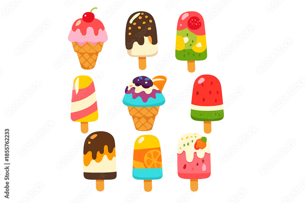 Obraz premium Assortment of Sweet Ice Cream and Popsicles